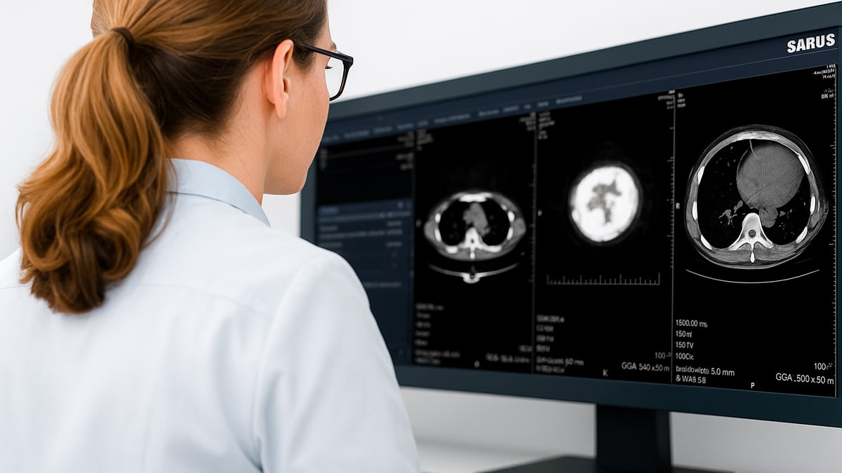 Sarus PACS — kart görseli, görüntüleme iş istasyonu